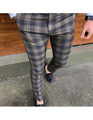 Men's Brown Retro Plaid Casual Pants